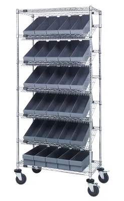 Quantum MWRS-7-602GY Mobile Bin Systems Unit, 36"L x 18"W x 80"H, 400 lb capacity, Chrome