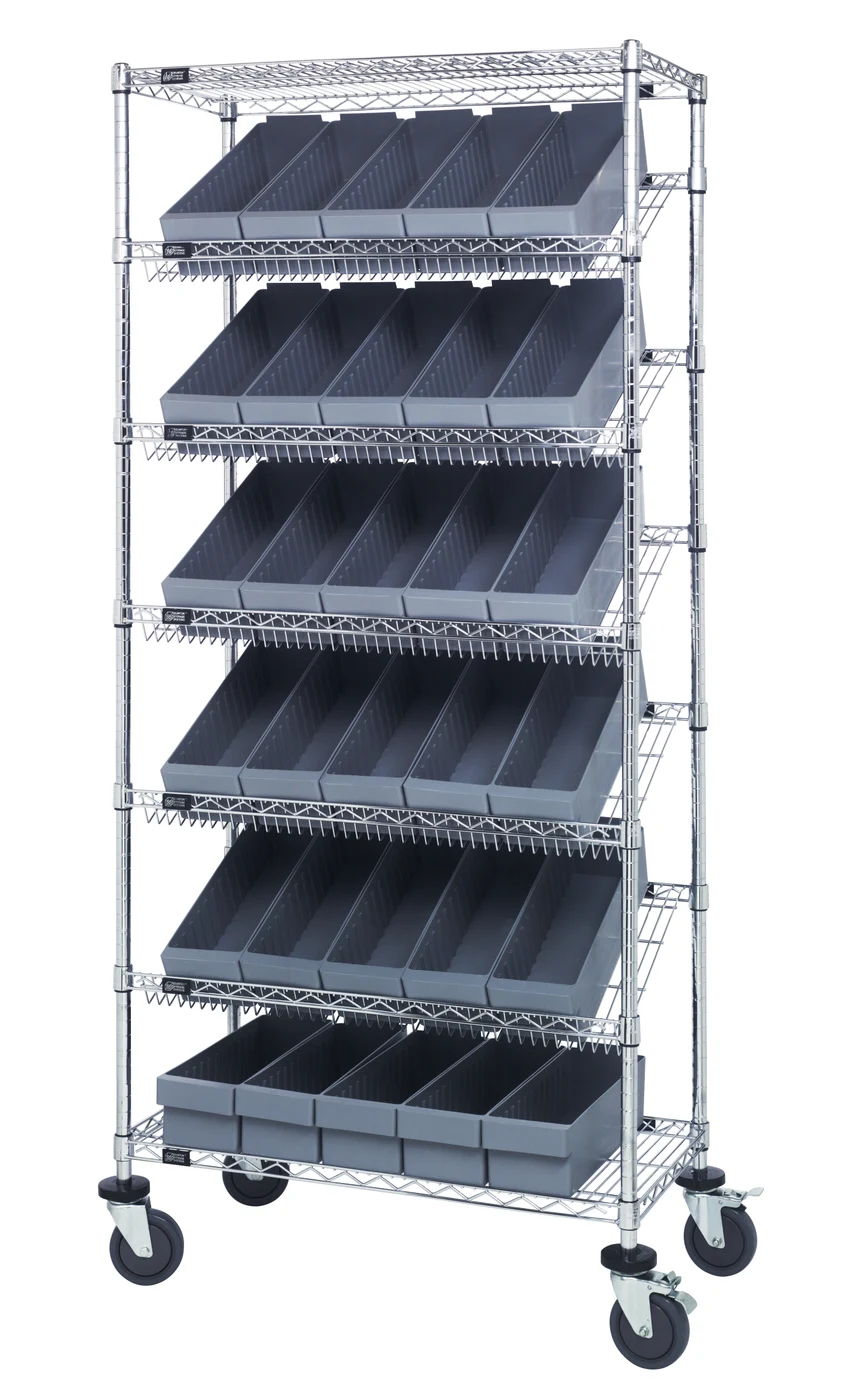 Quantum MWRS-7-602GY Mobile Bin Systems Unit, 36"L x 18"W x 80"H, 400 lb capacity, Chrome