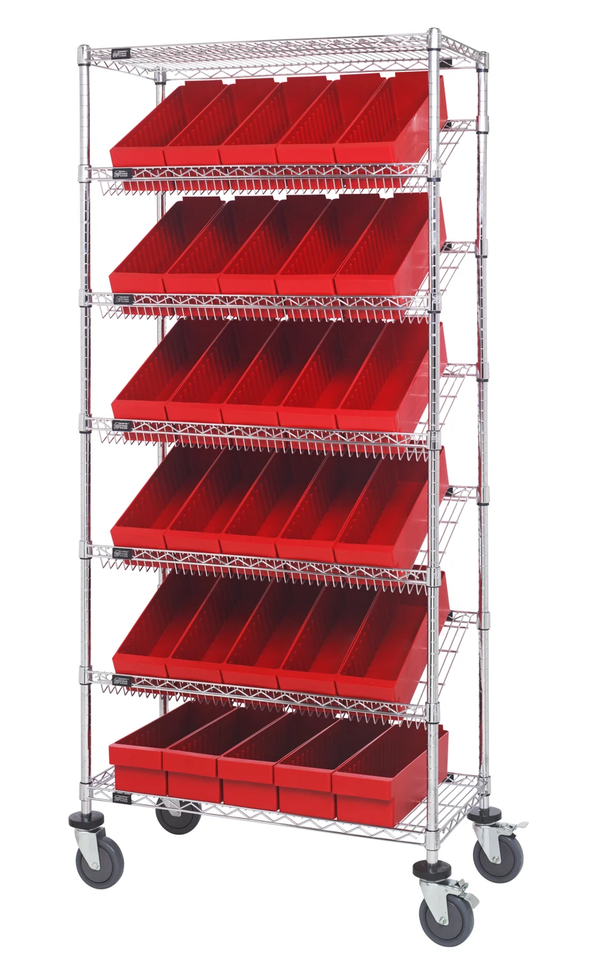Quantum MWRS-7-602RD Mobile Bin Systems Unit, 36"L x 18"W x 80"H, 400 lb capacity, Chrome