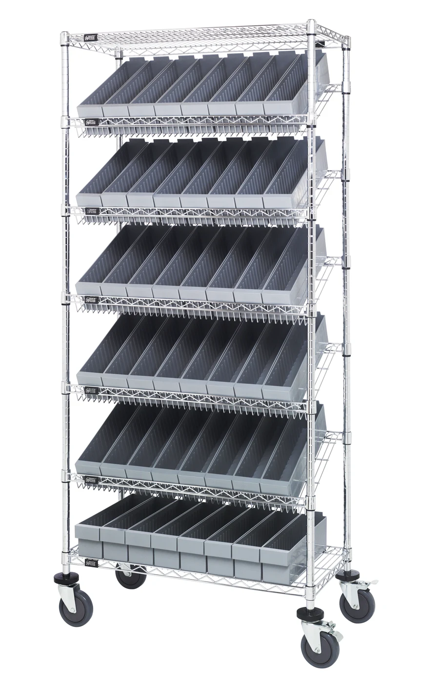 Quantum MWRS-7-604GY Mobile Bin Systems Unit, 36"L x 18"W x 80"H, 400 lb capacity, Chrome