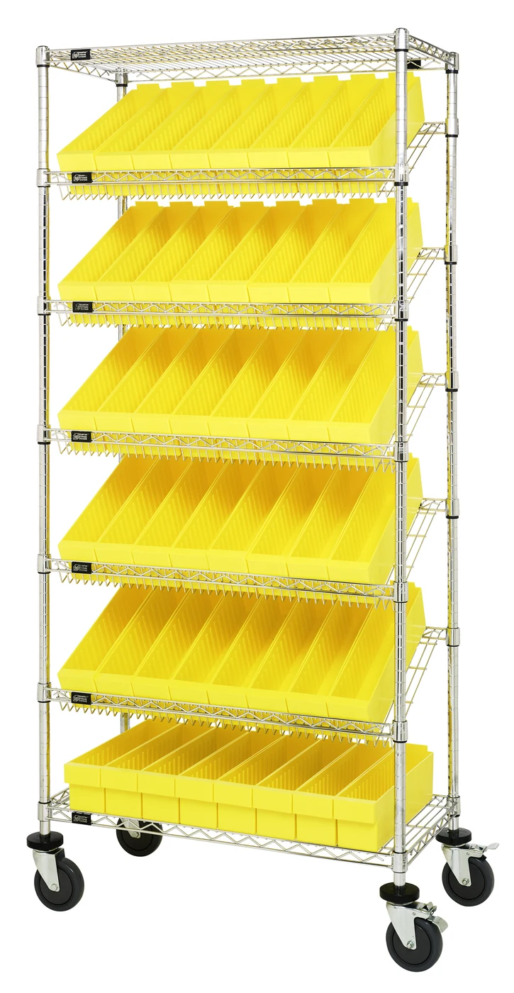 Quantum MWRS-7-604YL Mobile Bin Systems Unit, 36"L x 18"W x 80"H, 400 lb capacity, Chrome