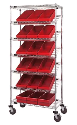 Quantum MWRS-7-606RD Mobile Bin Systems Unit, 36"L x 18"W x 80"H, 400 lb capacity, Chrome