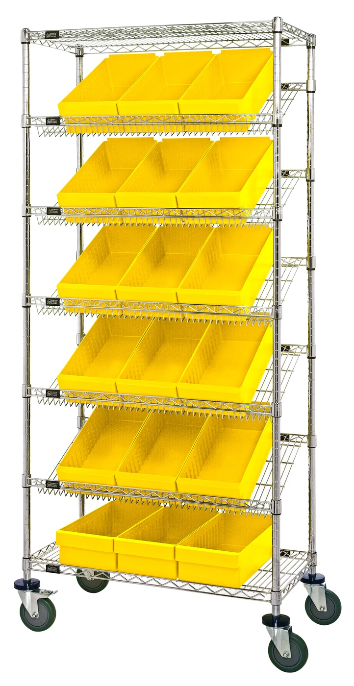Quantum MWRS-7-606YL Mobile Bin Systems Unit, 36"L x 18"W x 80"H, 400 lb capacity, Chrome