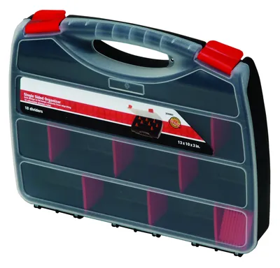 Quantum ORG80032 Single-Sided Organizer, 12-1/2"L x 10"W x 2-1/4"H, Black/Red/Clear, Pack of 6