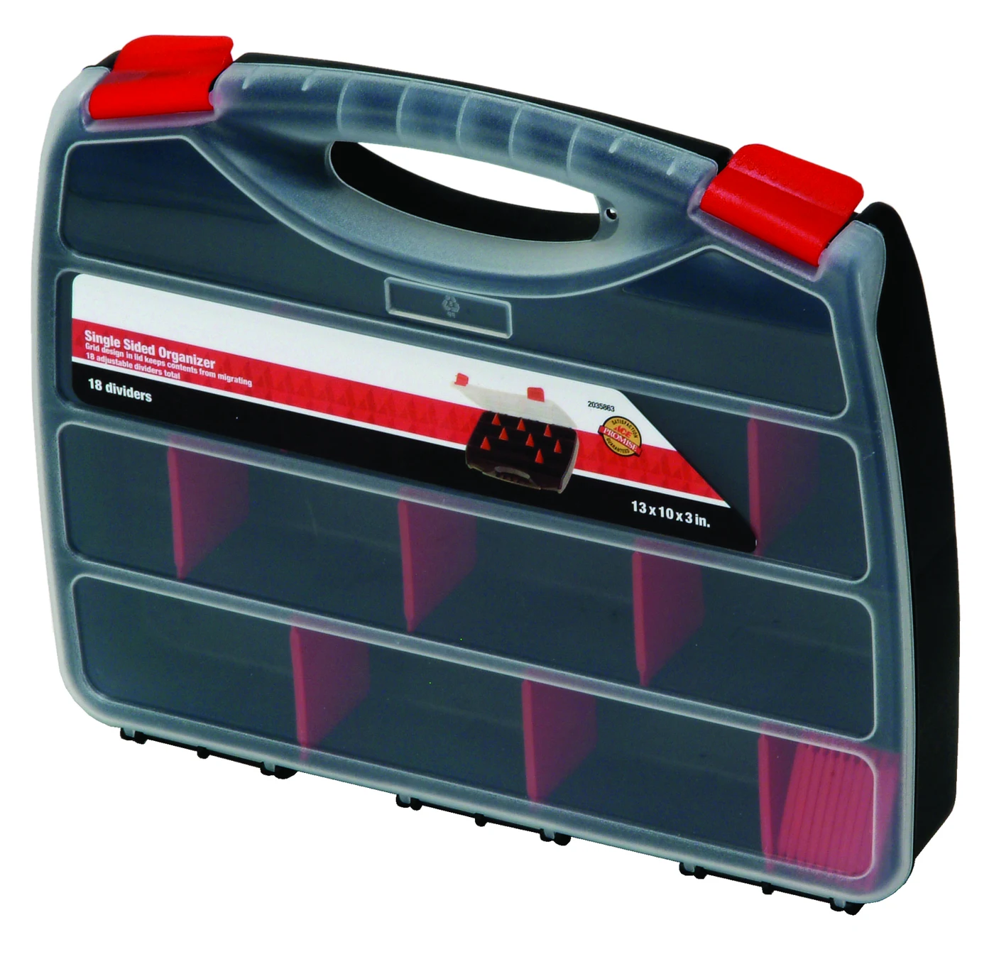 Quantum ORG80032CS Single-Sided Organizer, 12-1/2"L x 10"W x 2-1/4"H, Black/Red/Clear, Case of 6