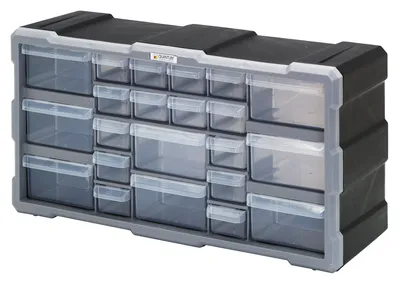 Quantum PDC-22BK Plastic Drawer Cabinet, 6-1/4"L x 19-1/2"W x 10"H, Black/Gray
