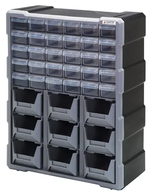 Quantum PDC-930BK Plastic Drawer Cabinet, 6-1/4"L x 15"W x 18-3/4"H, Black/Gray