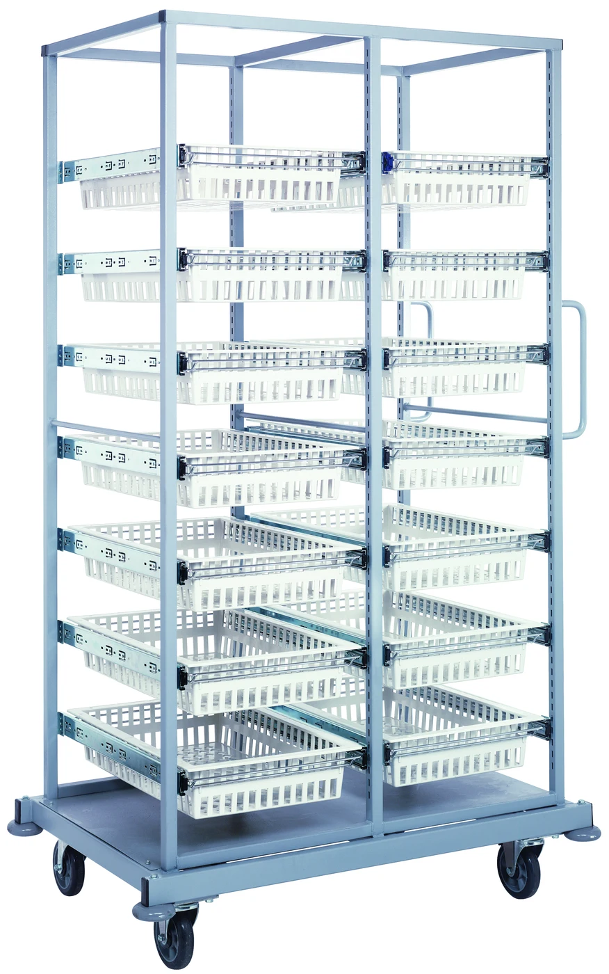 Quantum PS-DBC-14SC Partition Store Double Bay Cart with Wire Shelves, 44"W x 29-1/2"D x 74-1/2"H, Chrome