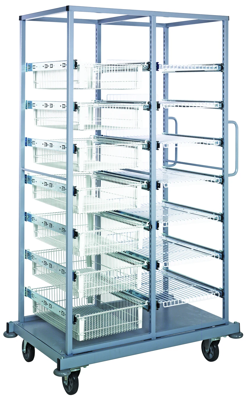 Quantum PS-DBC-7WB7SWT Partition Store Double Bay Cart with Wire Baskets and Shelves, 44"W x 29-1/2"D x 74-1/2"H