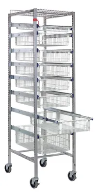 Quantum PS-S2475-8WB Partition Store Starter Unit with Wire Baskets, 19-1/2"L x 24"D x 75"H, 800 lb capacity, Chrome