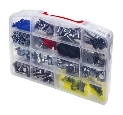 Quantum QB200 Compartment Storage Box, 5-1/2"L x 2-3/4"W x 1-1/4"H, Clear, Pack of 12 — in use