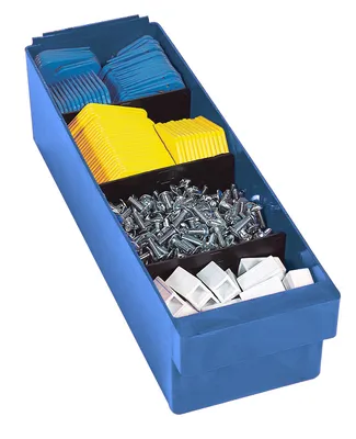 Quantum QED701BLCS Super Tuff Euro Drawer, 11-7/8"L x 8-3/8"W x 4-5/8"H, Blue, Case of 24 — in use