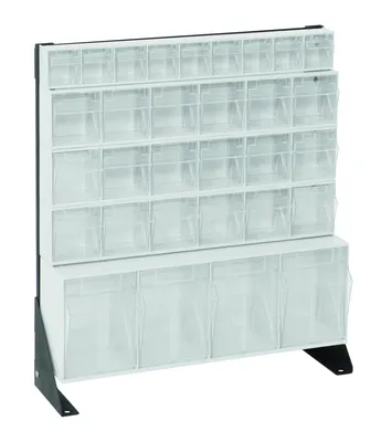 Quantum QFS124-31WT Single-Sided Tip Out Bin Floor Stand Unit, 10"D x 23-5/8"W x 28"H, 300 lb capacity, Black