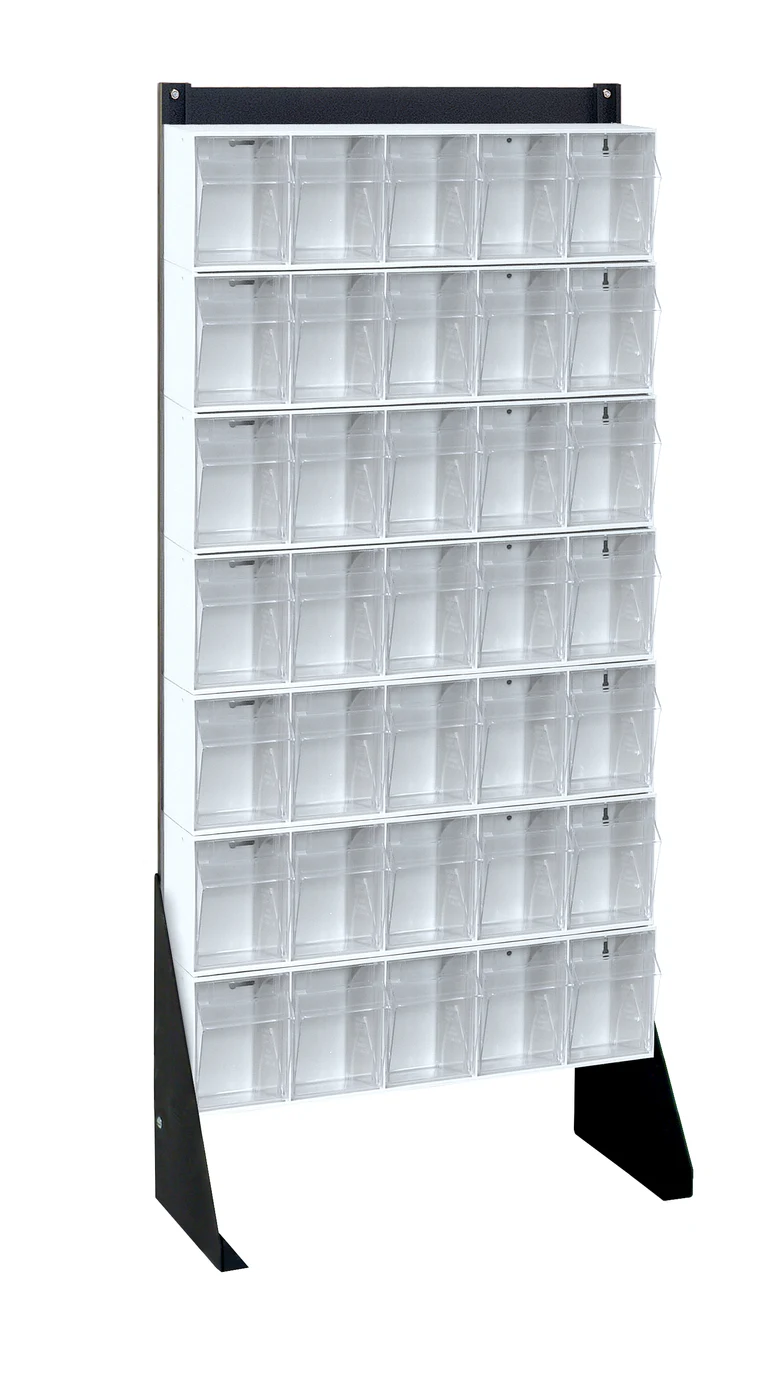 Quantum QFS148-305WT Single-Sided Tip Out Bin Floor Stand, 10"D x 23-5/8"W x 52"H, 300 lb capacity, Black