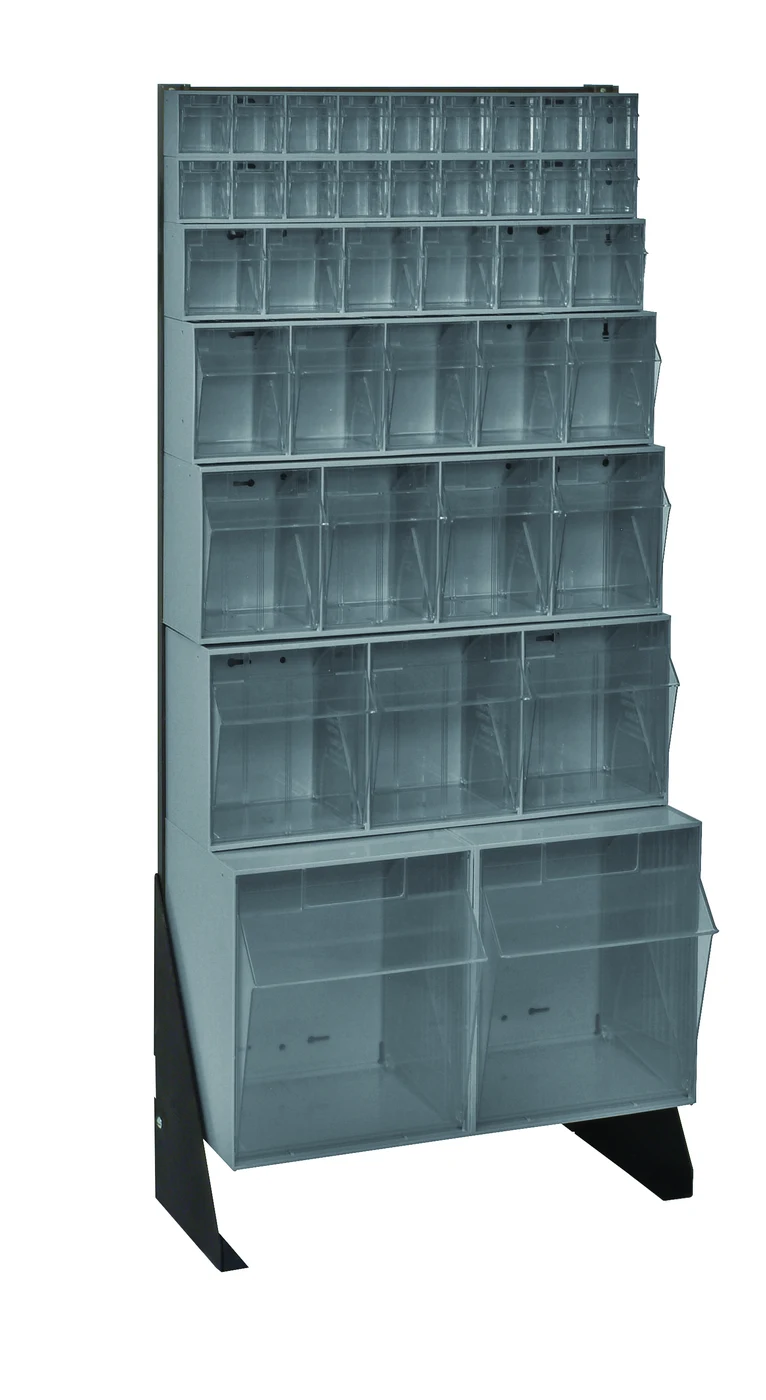 Quantum QFS148-35GY Single-Sided Tip Out Bin Floor Stand, 10"D x 23-5/8"W x 52"H, 300 lb capacity, Black