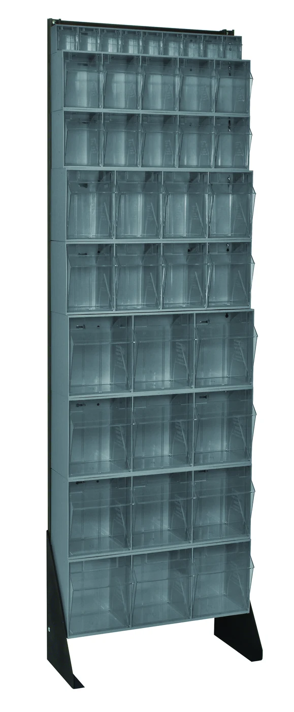 Quantum QFS-170-36GY Single-Sided Tip Out Bin Floor Stand, 10"D x 23-5/8"W x 75"H, 300 lb capacity, Black