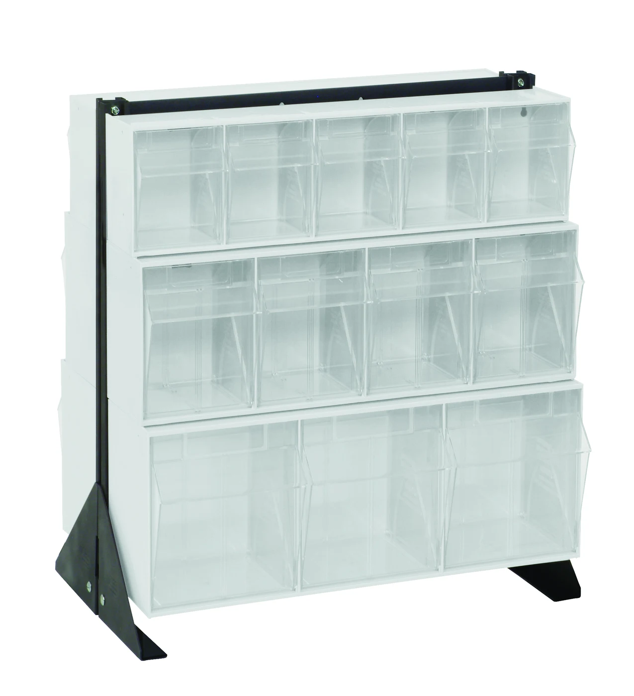 Quantum QFS224-24WT Double-Sided Tip Out Bin Floor Stand, 20-1/4"D x 23-5/8"W x 28"H, 600 lb capacity, Black