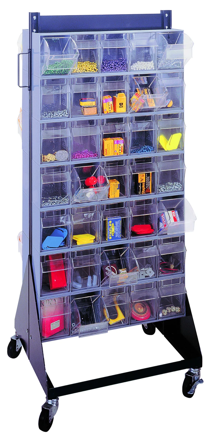 Quantum QFSM248-306GY Mobile Tip Out Bin Floor Stand, 20-1/4"D x 23-5/8"W x 52"H, 500 lb capacity, Black