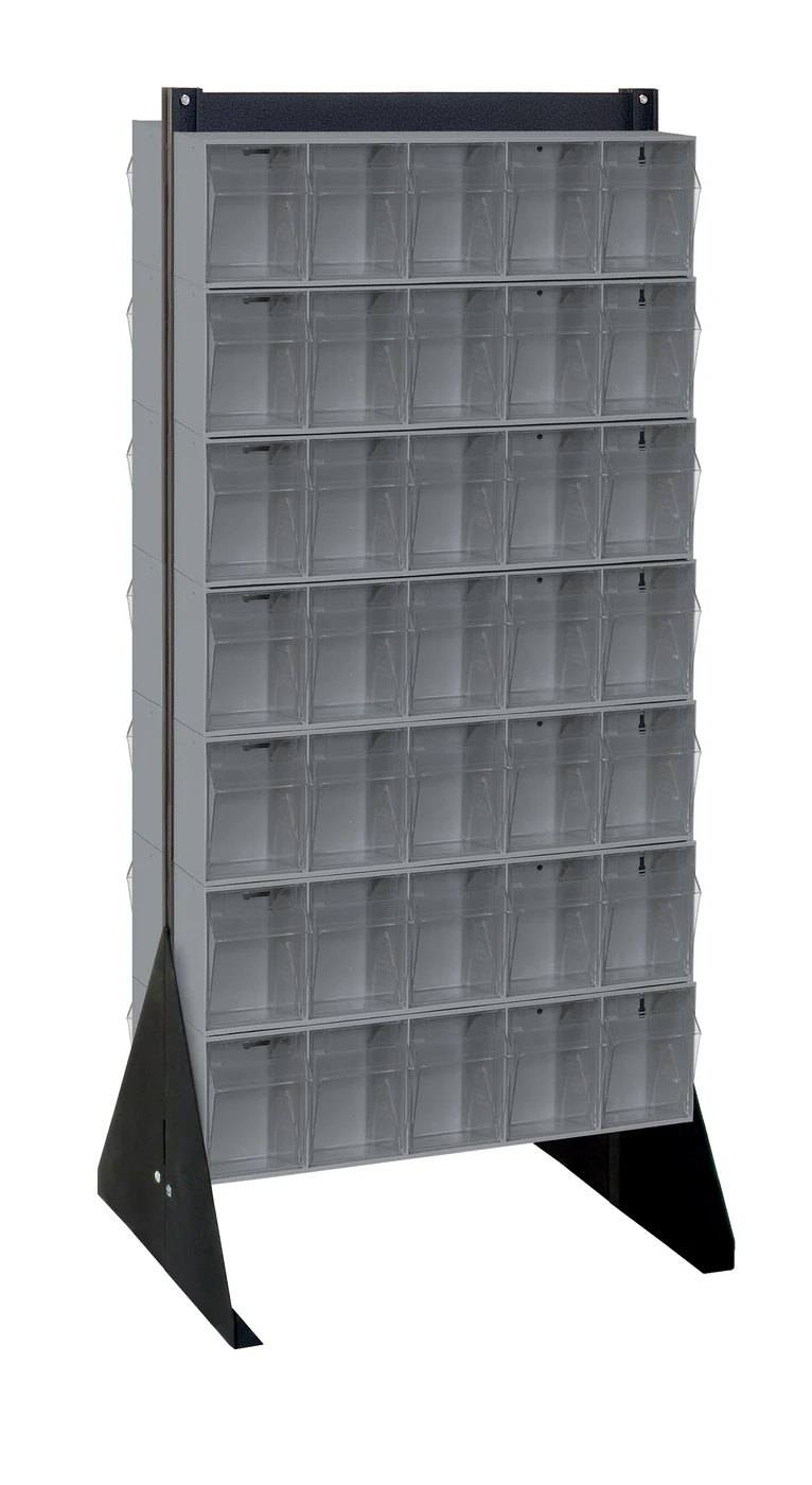 Quantum QFS248-305GY Double-Sided Tip Out Bin Floor Stand, 20-1/4"D x 23-5/8"W x 52"H, 600 lb capacity, Black