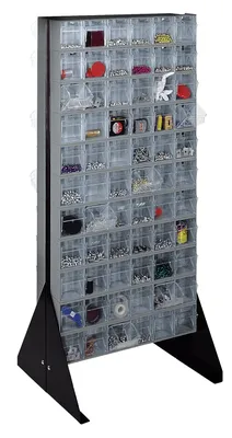 Quantum QFS248-309GY Double-Sided Tip Out Bin Floor Stand, 20-1/4"D x 23-5/8"W x 52"H, 600 lb capacity, Black — in use