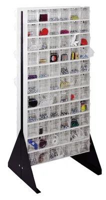 Quantum QFS248-309WT Double-Sided Tip Out Bin Floor Stand, 20-1/4"D x 23-5/8"W x 52"H, 600 lb capacity, Black — in use