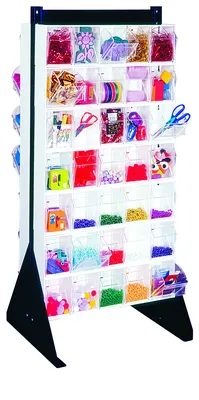 Quantum QFS248-76IV Double-Sided Tip Out Bin Floor Stand, 20-1/4"D x 23-5/8"W x 52"H, 600 lb capacity, Black — in use