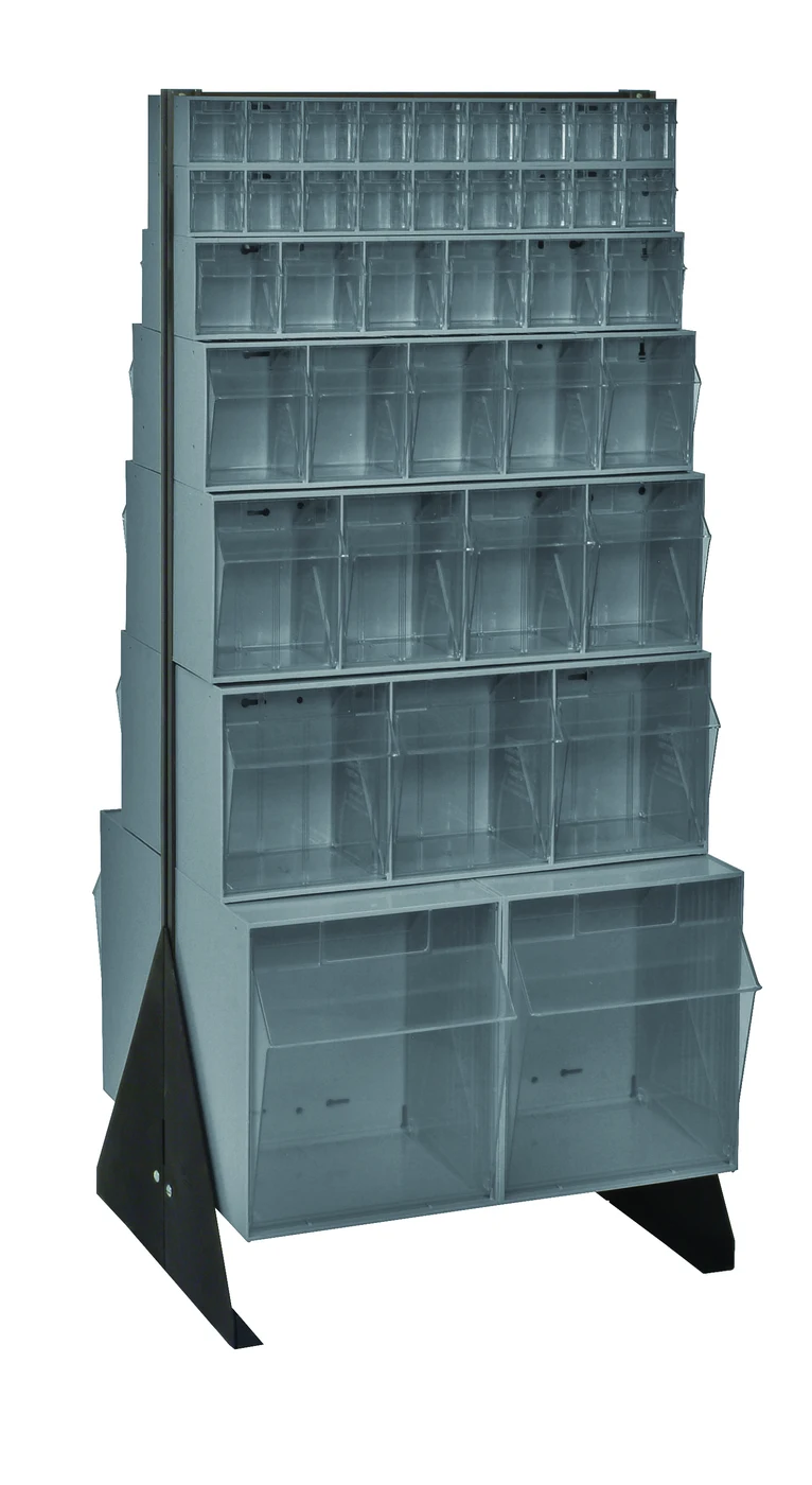 Quantum QFS-248-76GY Double-Sided Tip Out Bin Floor Stand, 20-1/4"D x 23-5/8"W x 52"H, 600 lb capacity, Black