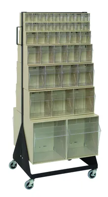 Quantum QFS248-76+QFS400IV Double-Sided Tip Out Bin Floor Stand, 20-1/4"D x 23-5/8"W x 55"H, 500 lb capacity, Black
