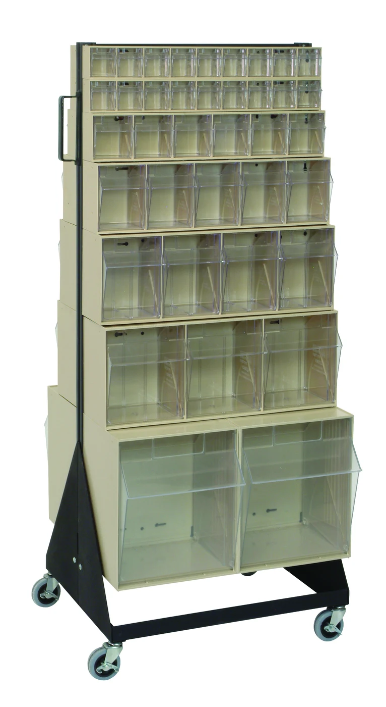 Quantum QFS248-76+QFS400IV Double-Sided Tip Out Bin Floor Stand, 20-1/4"D x 23-5/8"W x 55"H, 500 lb capacity, Black
