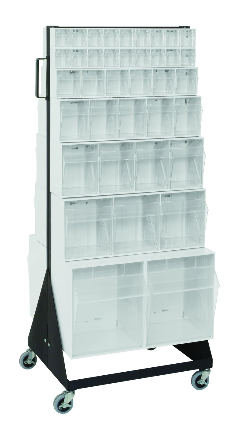 Quantum QFS248-305+QFS400WT Mobile Tip Out Bin Floor Stand, 20-1/4"D x 23-5/8"W x 52"H, 500 lb capacity, Black