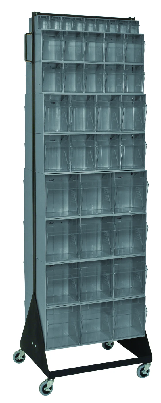 Quantum QFS270-72+QFS400GY Double-Sided Tip Out Bin Floor Stand, 20-1/4"D x 23-5/8"W x 78"H, 500 lb capacity, Black