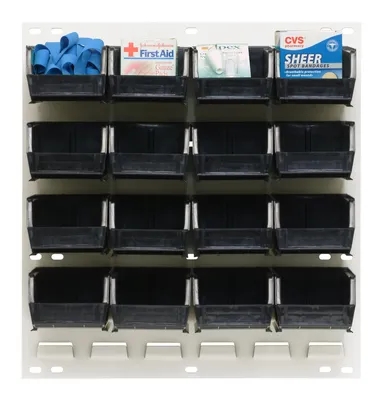 Quantum QLP-1819HC-220-16BK Wall Mounted Louvered Panel, 18"L x 8"D x 19"H, 175 lb capacity, Oyster White — in use