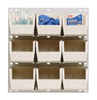 Quantum QLP-1819-230-9CL Wall Mounted Louvered Panel, 18"L x 11"D x 19"H, 175 lb capacity, Gray — in use