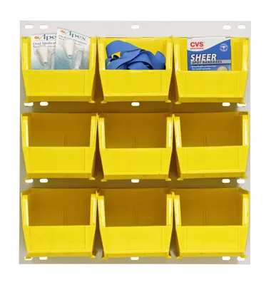 Quantum QLP-1819HC-230-9YL Wall Mounted Louvered Panel, 18"L x 11"D x 19"H, 175 lb capacity, Oyster White — in use