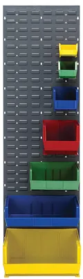 Quantum QLP-1861 Wall Mounted Louvered Panel, 18"L x 61"H, 500 lb capacity, Gray — in use