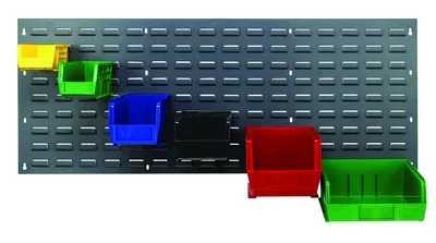 Quantum QLP-4819 Wall Mounted Louvered Panel, 48"L x 19"H, 250 lb capacity, Gray — in use