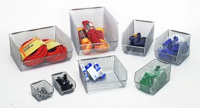 Quantum QMB540C Mesh Stack and Hang Bin, 14-1/2"D x 8"W x 7"H, Chrome — in use