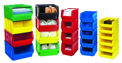 Quantum QMS532RDCS Magnum Bin, 19-3/4"L x 12-3/8"W x 7-7/8"H, 150 lb capacity, Red, Case of 6 — in use