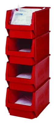 Quantum QMS533RDCS Magnum Bin, 19-3/4"L x 12-3/8"W x 11-7/8"H, 150 lb capacity, Red, Case of 3 — in use