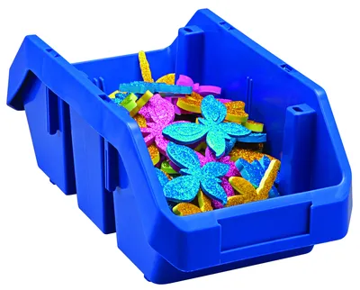 Quantum QP1496BLCS QuickPick Bin, 9-1/4"W x 14"L x 6-1/2"H, Blue, Case of 20 — in use