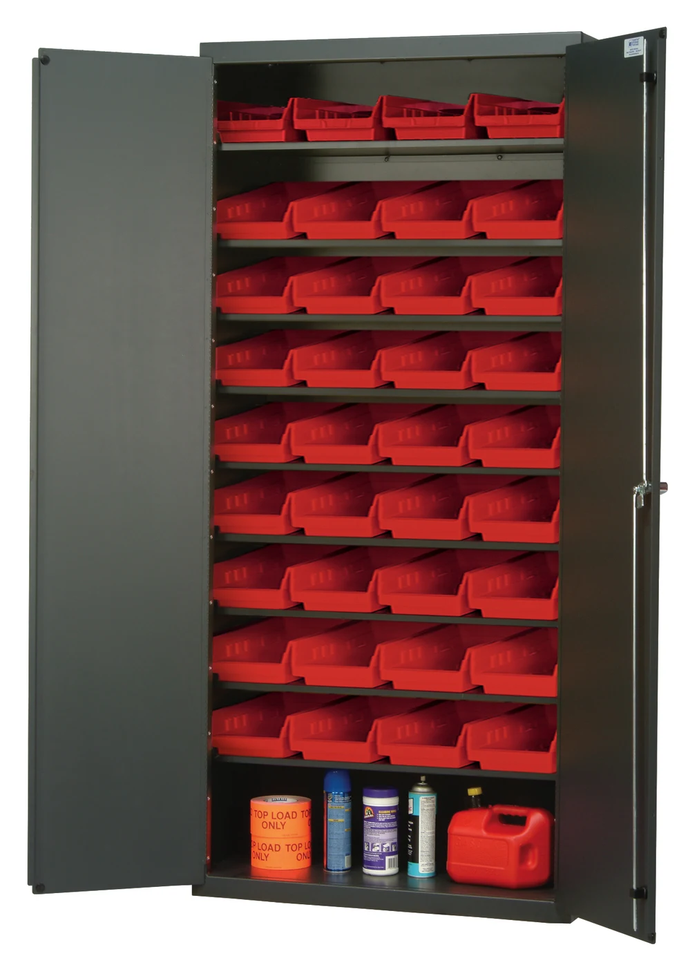 Quantum QPR-107RD Heavy-Duty 36" Bin Cabinet, 36"W x 18"D x 78"H, 400 lb capacity, Gray