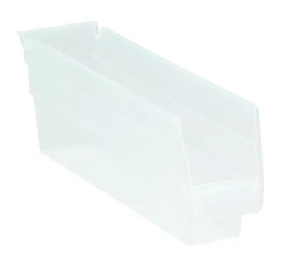 Quantum QSB100CLCS Economy Shelf Bin, 11-5/8"D x 2-3/4"W x 4"H, 35 lb capacity, Clear, Case of 36