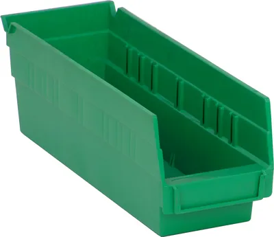 Quantum QSB101GNCS Economy Shelf Bin, 11-5/8"D x 4-1/8"W x 4"H, 35 lb capacity, Green, Case of 36
