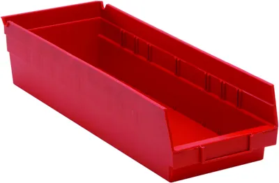Quantum QSB104RDCS Economy Shelf Bin, 17-7/8"D x 6-5/8"W x 4"H, 35 lb capacity, Red, Case of 20
