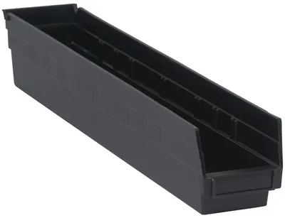 Quantum QSB105BKCS Economy Shelf Bin, 23-5/8"D x 4-1/8"W x 4"H, 35 lb capacity, Black, Case of 16