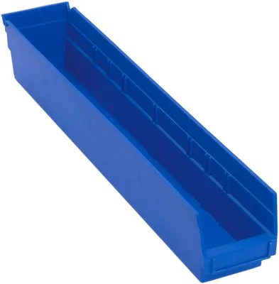Quantum QSB105BLCS Economy Shelf Bin, 23-5/8"D x 4-1/8"W x 4"H, 35 lb capacity, Blue, Case of 16