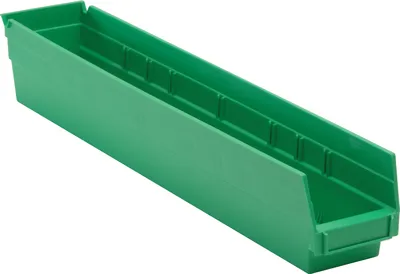 Quantum QSB105GNCS Economy Shelf Bin, 23-5/8"D x 4-1/8"W x 4"H, 35 lb capacity, Green, Case of 16