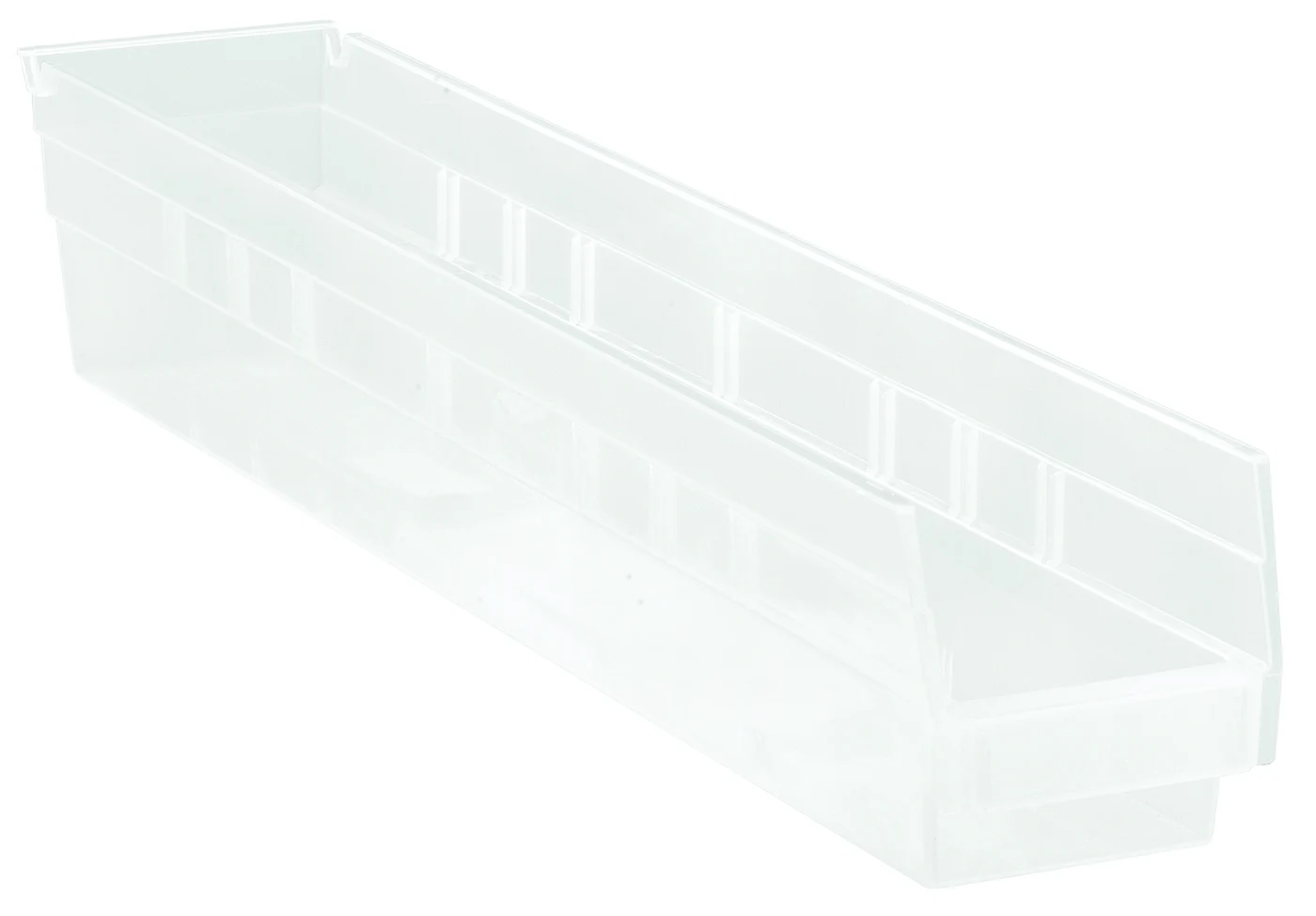 Quantum QSB105CLCS Economy Shelf Bin, 23-5/8"D x 4-1/8"W x 4"H, 35 lb capacity, Clear, Case of 16