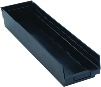Quantum QSB106BRCS Economy Shelf Bin, 23-5/8"D x 6-5/8"W x 4"H, 35 lb capacity, Black, Case of 8