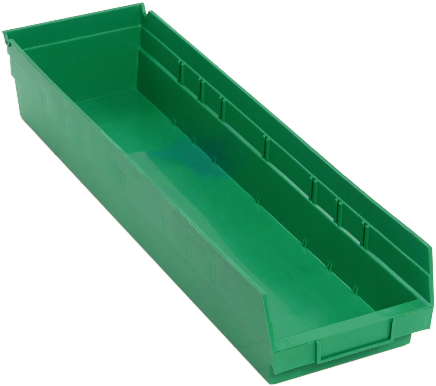 Quantum QSB106GNCS Economy Shelf Bin, 23-5/8"D x 6-5/8"W x 4"H, 35 lb capacity, Green, Case of 8